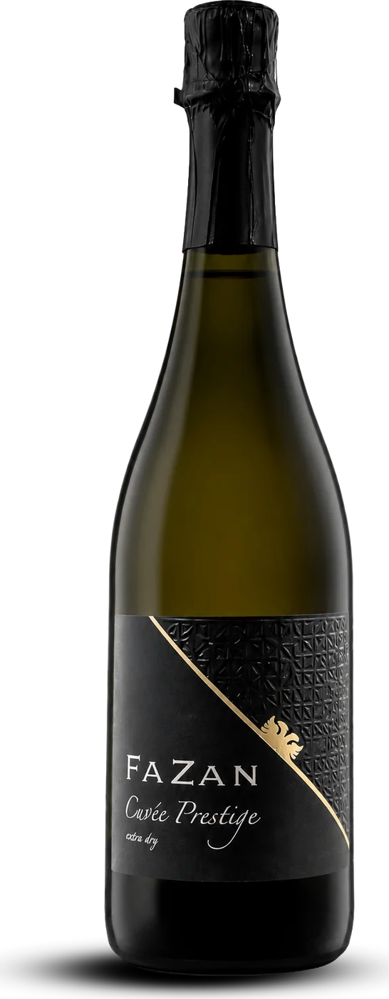Bottiglia di Cuv&eacute;e Prestige Fazan, etichetta nera con banda dorata